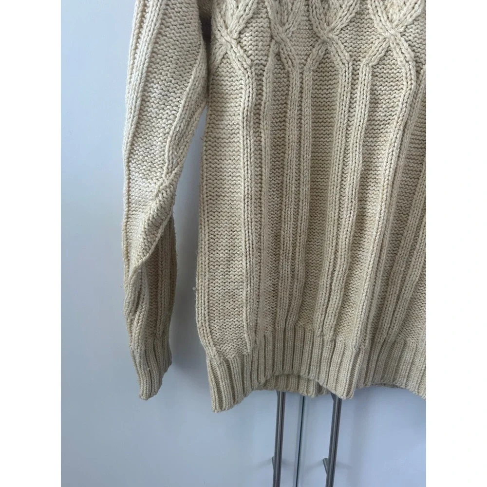 VanCort Cream Cable Knit Sweater Mens Heavy Ribbed Crewneck Pullover Off-White
